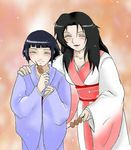  ^_^ artist_request black_hair blue_hair closed_eyes closed_mouth dango food hyuuga_hinata japanese_clothes kimono long_hair long_sleeves mitarashi_dango multiple_girls naruto naruto_(series) obi red_lips sash short_hair wagashi wide_sleeves yuuhi_kurenai 