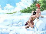  artist_request bottomless breasts cloud cunnilingus day happy_sex medium_breasts multiple_girls nami_(one_piece) nico_robin nipples nude one_piece oral smile tattoo yuri 