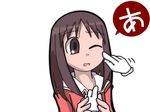  a artist_request azumanga_daiou brown_eyes brown_hair holding kasuga_ayumu long_hair one_eye_closed open_mouth school_uniform solo sweatdrop 