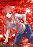  aozaki_aoko bent_over blue_eyes breasts hand_on_hip large_breasts long_hair maho_(yakimorokoshi) red_hair solo tsukihime 