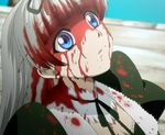  black_lagoon blood blood_on_face blue_eyes death gretel_(black_lagoon) screencap solo spoilers white_hair 