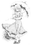  ascot flower greyscale katzeh kazami_yuuka messy_hair monochrome petals plaid plaid_skirt plaid_vest short_hair skirt skirt_set solo sunflower touhou umbrella vest 