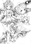  antennae bow cirno greyscale hair_bow katzeh monochrome multiple_girls touhou wriggle_nightbug 