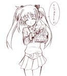  artist_request book_focus brown cape fate_testarossa hair_ribbon long_hair long_sleeves lyrical_nanoha magical_girl mahou_shoujo_lyrical_nanoha manga_(object) miniskirt monochrome raising_heart ribbon short_twintails skirt solo takamachi_nanoha twintails 