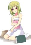  blonde_hair book dress expressionless full_body higurashi_no_naku_koro_ni holding holding_book looking_at_viewer red_eyes short_hair simple_background sitting solo subaru_(yachika) sundress tanashi_miyoko younger 