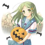  artist_request bat green_eyes green_hair hair_ornament hairclip halloween jack-o'-lantern kimidori_emiri long_hair pumpkin solo suzumiya_haruhi_no_yuuutsu 