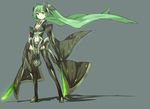  alternate_costume aqua_hair armor bad_id bad_pixiv_id boots dual_wielding ganesagi greaves green_eyes hatsune_miku highres holding long_hair navel simple_background solo sword thigh_boots thighhighs twintails very_long_hair vocaloid weapon zettai_ryouiki 