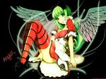  angel animal_ears green_eyes green_hair thigh-highs wings 