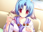  animal_ears blue_hair doggirl food game_cg haruhi_sarasa inakoi japanese_clothes red_eyes whirlpool 