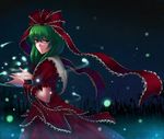  bow dress frills front_ponytail green_eyes green_hair hair_bow hair_ribbon kagiyama_hina long_hair ribbon solo touhou windtalker 