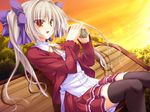  food game_cg itsuki_kirara meri_chri orange_eyes ribbons skirt sunset thigh-highs whirlpool zettai_ryouiki 