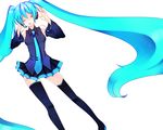  bad_id bad_pixiv_id black_legwear blue_hair closed_eyes detached_sleeves hatsune_miku headphones heki_kiri long_hair microphone simple_background solo thighhighs twintails vocaloid 