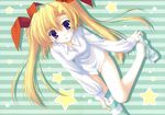  blonde_hair blush long_hair nanao_naru ribbons scan stars thigh-highs twintails undressing violet_eyes 