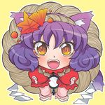  aku_(dejigiga) all_fours animal_ears bad_id bad_pixiv_id cat_ears cat_tail fang hair_ornament hairband kemonomimi_mode leaf leaf_hair_ornament mirror purple_hair rope short_hair solo tail touhou yasaka_kanako yellow_eyes 