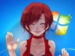  bad_id bad_pixiv_id breasts choker cleavage fourth_wall hands happy laughing lips medium_breasts meiko nez-doll red_hair short_hair smile solo vocaloid windows 