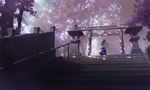  detached_sleeves green_hair kochiya_sanae light long_hair scenery solo stairs stone_lantern torii totuka touhou tree 