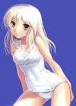  blonde_hair copyright_request cowboy_shot katahira_masashi long_hair one-piece_swimsuit school_swimsuit simple_background sketch smile solo swimsuit white_school_swimsuit white_swimsuit yellow_eyes 