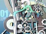  akashio_(loli_ace) aqua_hair blue_eyes detached_sleeves hatsune_miku headset instrument keyboard_(instrument) legs long_hair necktie shoes skirt smile solo synthesizer thighhighs twintails vocaloid wallpaper 