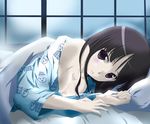  akiyama_mio black_eyes black_hair breasts cleavage highres japanese_clothes k-on! kimono long_hair lying medium_breasts muraya on_side pillow solo yukata 