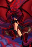  absurdres arm_support blue_hair crossed_legs fang hat highres nanaya_(daaijianglin) red_eyes remilia_scarlet sitting solo touhou wings wrist_cuffs 