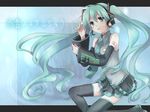  aqua_eyes aqua_hair aqua_nails ateru bad_id bad_pixiv_id bare_shoulders black_legwear detached_sleeves hatsune_miku headset long_hair nail_polish necktie skirt solo thighhighs twintails very_long_hair vocaloid 