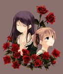  cyurin flower fukuzawa_yumi maria-sama_ga_miteru multiple_girls ogasawara_sachiko rose simple_background twintails 