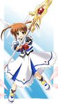  bow eretto fingerless_gloves gloves long_sleeves lyrical_nanoha magazine_(weapon) magical_girl mahou_shoujo_lyrical_nanoha mahou_shoujo_lyrical_nanoha_a's raising_heart red_bow red_hair shoes solo takamachi_nanoha twintails winged_shoes wings 