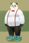  2019 anthro black_nose blush bow_tie clothing giant_panda humanoid_hands male mammal noko_illust overweight overweight_male pants shirt simple_background solo ursid 