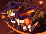  bloomers broom broom_riding copyright_request emurin halloween hat solo striped striped_legwear thighhighs underwear witch_hat 