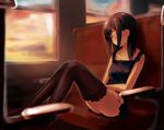  ground_vehicle light negy original sitting sleeping sleeping_upright solo sun sunset thighhighs thighs train_interior window 