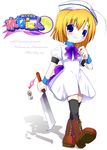  blue_eyes boots hat hatchet higurashi_no_naku_koro_ni imeri_fuzuki md5_mismatch moetan nose_hatchet orange_hair parody ryuuguu_rena solo thighhighs 