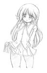  blush crossdressing greyscale happiness! long_hair male_focus monochrome otoko_no_ko pantyhose school_uniform sketch skirt skirt_lift solo watarase_jun 