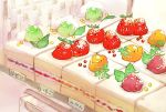  bird chai commentary_request cream dessert food fruit fruit_tart grapes highres leaf looking_at_viewer melon multiple_others no_humans orange original raspberry sitting_on_food strawberry strawberry_shortcake tart_(food) translation_request 