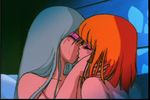  cobalt_(iczer-1) iczer_(series) kiss multiple_girls orange_hair screencap sepia_(iczer-1) silver_hair tatakae!!_iczer-1 yuri 