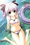  barefoot bikini blue_eyes collarbone copyright_request duplicate feet from_above innertube lavender_hair looking_at_viewer navel partially_submerged purple_eyes shintarou side-tie_bikini sitting solo swimsuit twintails wariza water 