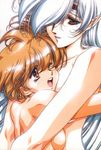  ;d back bangs blush breast_press breasts carol_(chirality) chirality hair_over_one_eye hug lipstick long_hair makeup medium_breasts multiple_girls nude official_art one_eye_closed open_mouth orange_eyes orange_hair parted_bangs pointy_ears purple_lipstick red_eyes scan shiny shiny_hair shiori_(chirality) short_hair sideboob smile tears upper_body urushihara_satoshi very_long_hair white_hair yuri 