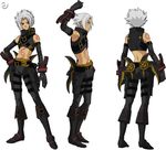  .hack//g.u. .hack//roots 1boy armpits artist_request belt black_belt black_gloves character_sheet elbow_gloves gloves hand_on_hip haseo_(.hack//) male_focus midriff multiple_views silver_hair tattoo third-party_edit third-party_watermark turnaround watermark 