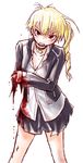  amputee angry blood blood_on_face choker drill_hair fate/stay_night fate_(series) genderswap genderswap_(mtf) gilgamesh guro long_sleeves mozu_(piyo) solo white_background 