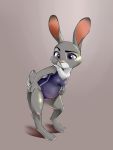  2018 3_toes 4_fingers absurd_res clothing digital_media_(artwork) dipstick_ears disney female fur grey_background grey_fur hi_res judy_hopps lagomorph mammal pink_nose pregnant purple_eyes rabbit raised_eyebrow simple_background small_tail solo swimsuit tight_clothing toes zigrock001 zootopia 