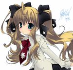  blonde_hair blue_eyes gotou_nao hair_ribbon long_hair long_sleeves original ribbon solo twintails 