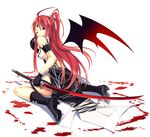  blood boots hamayumiba_sou ignis jingai_makyou katana long_hair red_hair solo sword weapon wings 
