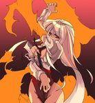  breasts fujiwara_no_mokou large_breasts long_hair long_sleeves minazuki_maya red_eyes solo tearing_clothes torn_clothes touhou very_long_hair white_hair 