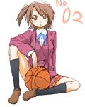  akashi_yuuna basketball blazer brown_eyes brown_hair jacket long_sleeves mahou_sensei_negima! mikami_komata plaid plaid_skirt side_ponytail skirt solo 