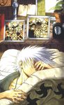  alarm_clock bed_sheet blanket book chain_necklace clock closed_eyes curtains day hand_on_own_face haruno_sakura hatake_kakashi indoors kishimoto_masashi male_focus marker_(medium) morning namikaze_minato naruto naruto_(series) nohara_rin note official_art on_bed one_eye_covered photo_(object) plant potted_plant sleeping solo spiked_hair traditional_media uchiha_obito uchiha_sasuke under_covers upper_body uzumaki_naruto white_hair window wooden_wall 