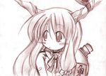  cappccino gourd hair_ribbon horn_ribbon horns ibuki_suika long_hair monochrome ribbon sketch solo touhou 