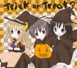  artist_request asahina_mikuru brown_hair halloween hat jack-o'-lantern long_sleeves multiple_girls nagato_yuki pumpkin short_hair suzumiya_haruhi suzumiya_haruhi_no_yuuutsu trick_or_treat witch witch_hat 