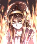  brown_hair final_fantasy final_fantasy_vii fire grin hair_ribbon long_hair parody ribbon sephiroth smile solo suzumiya_haruhi suzumiya_haruhi_no_yuuutsu tokyo_(great_akuta) 