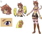  .hack//roots 1girl animal_ears artist_request bracelet breasts brown_hair cat_ears cat_paws jewelry medium_breasts midriff miniskirt navel official_art paws ponytail purple_eyes short_hair skirt tabby_(.hack//) tail thighhighs 