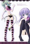  animal_ears black_legwear black_panties black_x_pink cat_ears copyright_request highres multiple_girls nanao_naru panties purple_legwear side-tie_panties striped striped_legwear tail thighhighs underwear untied 