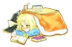  blonde_hair book braid hat kirisame_marisa kotatsu nokishita side_braid sketch solo table touhou witch_hat 